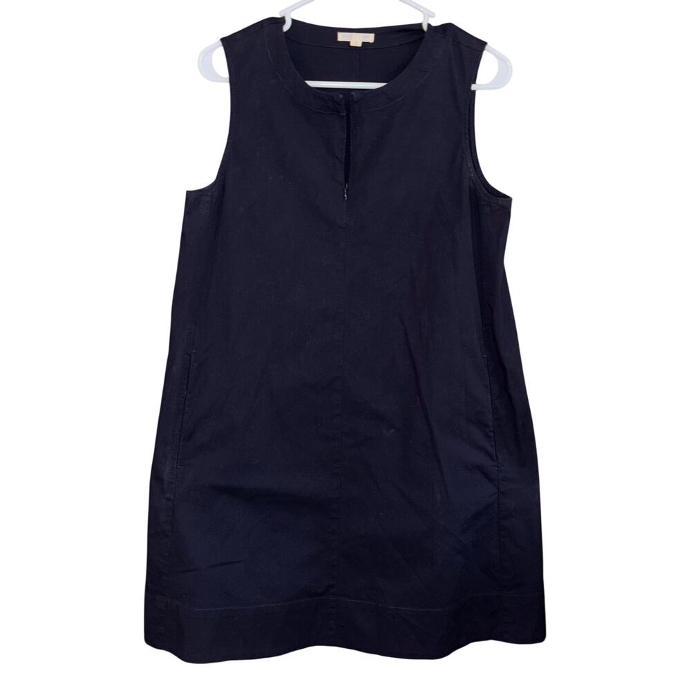 Eileen Fisher Petites Women's Blue Cotton Zip-Neck Sleeveless Shift Dress (PS)